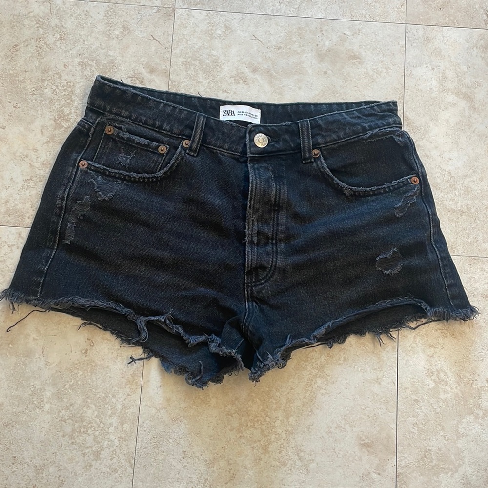 Zara high waisted black jean shorts